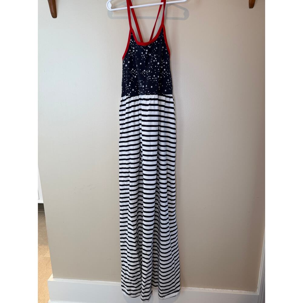 patriotic "stars and stripes" maxi dress E.L.K. 95% cotton size 12